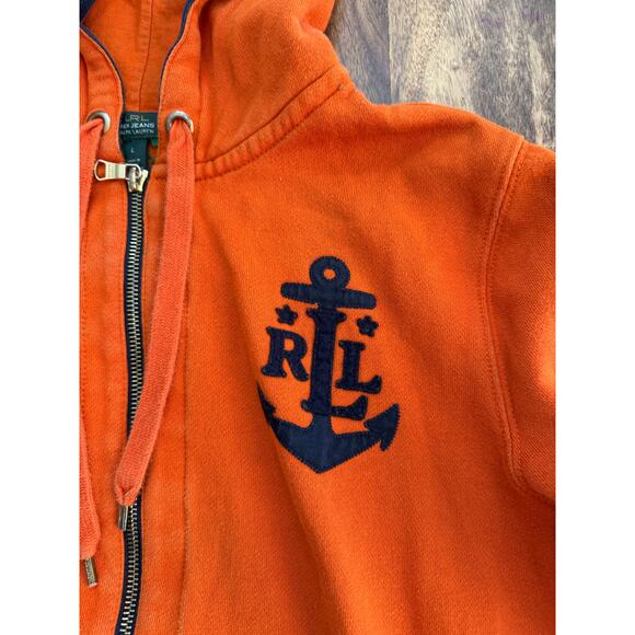 Lauren Ralph Lauren Men's Orange Cotton Blend Full Zip Hoodie Size Large - Picture 4 of 6